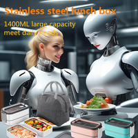 Boîte à lunch bento en acier inoxydable 304 pour adultes, étanche, thermique, compartiments chauffables, utilisable au micro-ondes, pour la cuisine, hommes, 2 couches