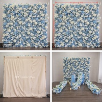 Großhandel Blau-Weiße 8*8ft Blumenwand Hochzeitsdekoration Seidenrosen-Hintergrund Künstliche Dekorative Blumenwand