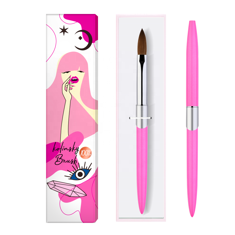 Профессиональная Кисть для ногтей, индивидуальная упаковка, OEM, горячая розовая металлическая ручка, Милая Кисть Kolinsky для акриловых ногтей, кисть для ногтей, США #16 12 14