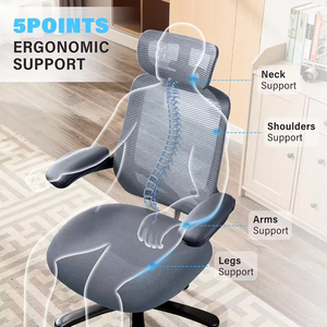 Heavy‑Duty Big and Tall Ergonomic Mesh <b>Office</b> <b>Chair</b> Wide <b>Cushion</b> Flip‑up Armrests Quiet Wheels - Product Image 6
