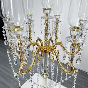 Bruiloft Luxe Tall 7 Arm Crystal Gold Metal Kandelaar Middelpunt Met Luxaflex