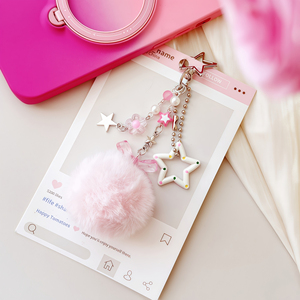 Chaîne argentée avec un grand <span class=keywords><strong>pompon</strong></span> en forme d'étoile et un nœud, breloque pour sac à dos, <span class=keywords><strong>porte</strong></span>-clés et sangle de téléphone, <span class=keywords><strong>porte</strong></span>-clés <span class=keywords><strong>pompon</strong></span> - Product Image 4