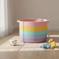 Panier de rangement rond en corde de coton tressée de 65 L au design moderne et écologique pour une utilisation polyvalente, organisation domestique, avec poignées, marque B&L