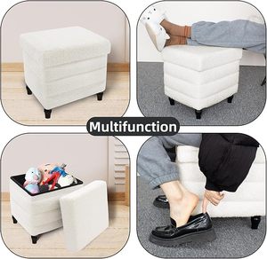 Pernas peludas Tradicional Dobrável Armazenamento Personalizado Cubo Uso Doméstico Sala Mobiliário Quarto Banco Multifuncional Tamborete Otomano - Product Image 3