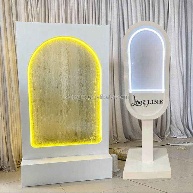 ZKAI Custom LED Waterfall Backdrop Telephone Booth Wedding Welcome Sign Set Metal Stand Fountain Water Glass Panel Arch