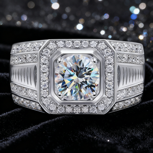 Anillo de Compromiso y Matrimonio de Lujo para Hombre, con Diamantes Completos, Plata 925, Moissanita - Product Image 1