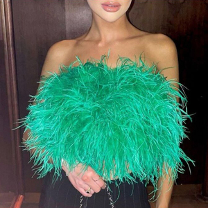 Hot Sale Women Fur <strong>Tops</strong> Ladies <strong>Fluffy</strong> Off Shoulder <strong>Tops</strong> Ostrich Feather Crop <strong>Top</strong> - Product Image 1