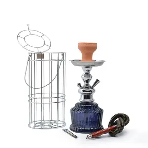 Factory hot sell Iron shaft with sliver coating package with cage shisha Completely birdcage hookah with 2 hose pipes
