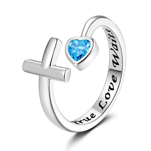 แหวนเงินแท้ 925 รูปหัวใจไขว้ประดับเพชร<span class=keywords><strong>ส</strong></span>ีน้ำเงิน ยี่ห้อ SPJ รุ่น <span class=keywords><strong>True</strong></span> Love Waits <span class=keywords><strong>ปรับ</strong></span>ขนาดได้ เหมาะสำหรับผู้หญิง - Product Image 2