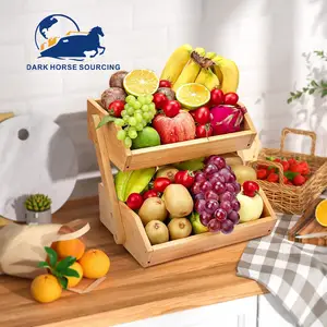 2-Tier Bambu Fruit Bowl Vegetais cesta Veggies para Cozinha Organização Contador rack