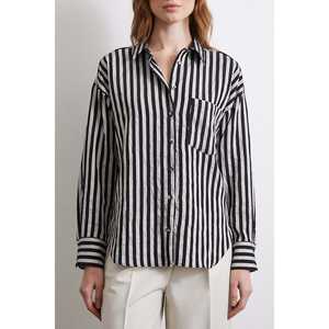 Camisa de Popelina a Rayas Múltiples para Mujer, con Diseño de Paneles, Cierre de Botones, Estilo Casual para Uso Diario, Color Gris - Product Image 4