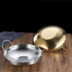 Japonés martillado oro plata cocina Acero inoxidable grueso Sukiyaki mariscos hervir <span class=keywords><strong>olla</strong></span> caliente <span class=keywords><strong>olla</strong></span> seca con dos orejas - Product Image 2