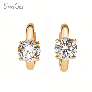 Pendientes de Aro de Diamantes Cultivados en Laboratorio, Chapados en Rodio, Oro Sólido de 18K, Joyería Fina Unisex de Lujo StarsGem, 1.07ct DEF VS, Corte Brillante, Modernos - Product Image 1