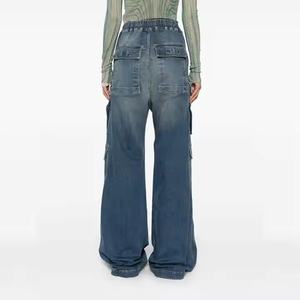 Nuevos Jeans Anchos para Mujer, Estilo Hip-Hop Urbano, 100% Algodón, Lavado Ácido, Desgastados, con Múltiples Bolsillos, Estilo Cargo, Holgados - Product Image 3