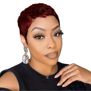 批发短分层小精灵切割巴西人头马假发，刘海全机制作黑色处女印度女性头发 - Product Image 1