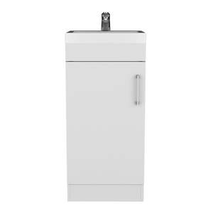 JozzBathroom White DB Lavabo de luxe en bois massif avec lavabo en céramique résistant à l'eau et armoire à miroir - Product Image 1