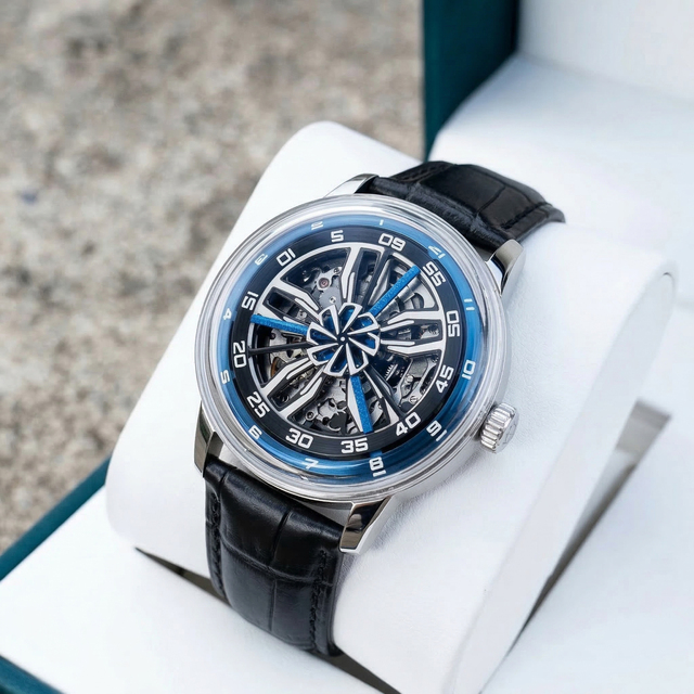 OEM Custom Logo Sports Car Wheel Skeleton Watch Luminous Astronomia Rim Rotation Mechanical Self-winding Watches Manufacturer