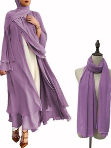 Elegante islâmica Chiffon <span class=keywords><strong>Cardigan</strong></span> temperamento saia longa cor sólida vestido muçulmano - Product Image 2