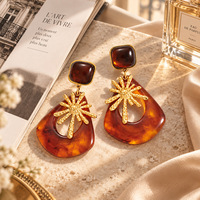 Boucles d'oreilles hypoallergéniques en acier inoxydable inaltérable, style chic français, motif écaille de tortue, pendantes soleil pour femmes