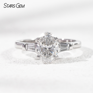 Bague Starsgem à trois pierres de 1,872 carats en or massif 10 carats, diamant de laboratoire certifié IGI, taille ovale, bague de fiançailles - Product Image 1