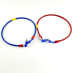 Tuyau de frein de moto Qiangye, rouge et bleu, en acier inoxydable tressé, raccord à 90 degrés pour modification de moto - Product Image 2