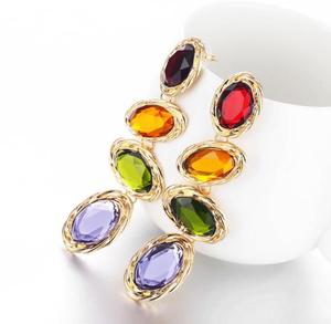 Boucles <span class=keywords><strong>d</strong></span>'oreilles longues dorées en strass pour femmes, bijoux multi-pierres précieuses, nouvelle collection - Product Image 3