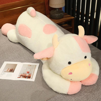Long oreiller de vache en peluche brodée en coton PP super doux-Adorable animal en peluche de style couette géante pour utilisation au lit d'anniversaire