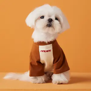 Vente en gros de vêtements d'été fins pour petits chiens T-shirt à manches courtes avec broderie d'animaux de couleur contrastée personnalisable Vêtements pour animaux de compagnie