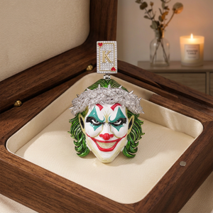 Colgante Iced Out de Plata 925 con Diamante Moissanita, Diseño Cara de Joker Payaso con As de Picas, para Eventos de Lujo, Fiestas y Funciones de Hip Hop - Product Image 1