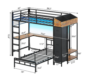 <span class=keywords><strong>Lit</strong></span> <span class=keywords><strong>superposé</strong></span> double en bois industriel SereneLounge <span class=keywords><strong>avec</strong></span> armoire de rangement en forme de L, <span class=keywords><strong>bureau</strong></span> de jeu réglable pour petit espace d'appartement - Product Image 4