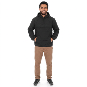 Chaquetas Lisas para Hombre, Chaqueta con Capucha Negra con Logotipo Serigrafiado, Chaqueta Cortavientos, Anorak Personalizable - Product Image 1