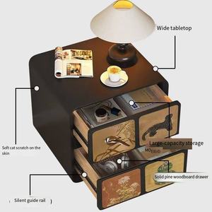 Un nouveau style de <span class=keywords><strong>table</strong></span> de chevet moderne intelligente noire de luxe et haut de gamme pour une chambre à coucher d'appartement en bois massif en 2025 - Product Image 3