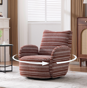 Fauteuil de loisirs ergonomique pivotant à 360° de style moderne avec accoudoirs en tissu rayé, design bordé de sable et support métallique pour salon - Product Image 3