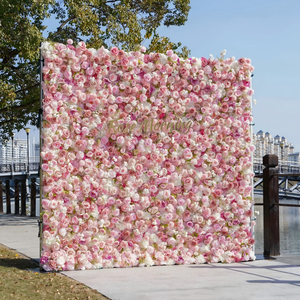 Mur de fleurs artificielles 3D en soie bleue et blanche pour décoration de mariage, Noël et remise de diplôme, style moderne fait main - Product Image 3