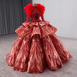 Jancember 241133 Chic rouge musulman paillettes robe de bal robes de soirée pour la fête - Product Image 4