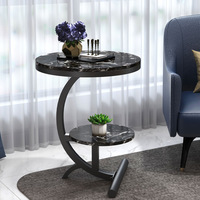Table d'appoint de salon en fer forgé et marbre, style nordique, table basse d'angle à double niveau détachable pour chambre à coucher