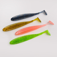 Leurre souple bionique côtelé à queue en T flottante pour le bar, imitation réaliste en forme de poisson, appât artificiel, lot de 10 pièces sans hameçons