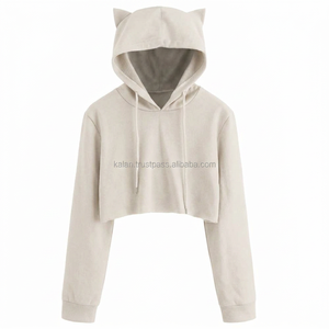 Wholesale Custom Women's 100% Cotton Hooded Pullover Sweatshirt KFHW05 Crop Top Girls Hoodie for Winter - Product Image 2