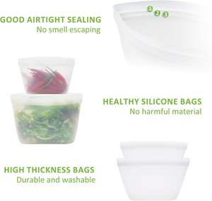 Organizador de Cocina Minimalista, Bolsas de Silicona Reutilizables con Cierre Hermético para Almacenamiento de Alimentos, con Base - Product Image 2