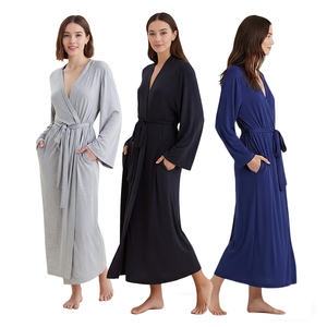 Hongbo Luxury Robe Femme Logo Solid Color Sleeve Full Length Modal Fabric Robes Women Elegant Pajamas Thermal V-neck All Season