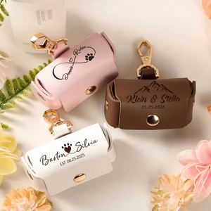 Pochette personnalisée en cuir pour porte-anneau de mariage pour chien, gravée au laser, boîte à bague de fiançailles tendance pour collier d'animal de compagnie - Product Image 2
