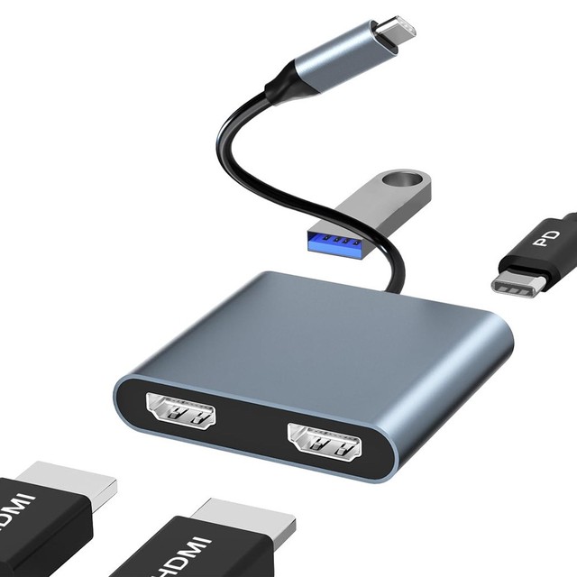 4 1 USB Hub Dual Splitter Type-C Docking Station USB C HDMI-Compatible PVC for MacBook PC Laptop Speaker HDTV Computer Monitor