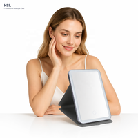 Miroir de maquillage LED pliable avec variateur tactile, lumière à 3 couleurs, mémoire, arrêt automatique, rechargeable Type-C 1000 mAh, miroir en HIPS et PU