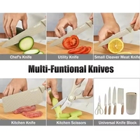 Ensemble de 6 couteaux de cuisine en acier inoxydable, poignées ambidextres, design durable, couteaux de chef et à steak tranchants, manche en plastique – Vente chaude