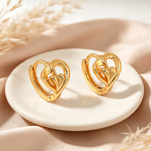 Juego de Aretes de Clip Vintage Mixtos, Resistentes al Agua, Chapados en Oro, con Diseño de Corazón y Flor, Joyería Metálica para Mujer - Product Image 2