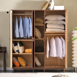 ตู้เสื้อผ้าไม้เนื้อแข็ง ประตูบานพับ 4 5 6 ประตู เฟอร์นิเจอร์ห้องนอนความจุขนาดใหญ่ สไตล์โมเดิร์นมินิมอล - Product Image 3