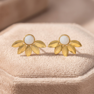 Nouvelle Arrivée Boucles d'Oreilles Clous en Acier Inoxydable Plaqué Or Mat 14K 18K 24K avec Pierre Gemme Calcédoine Lactée pour Enfants Tendance - Product Image 3