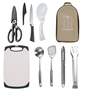 Stainless Steel <b>Kitchen</b> Set With Cutting Board Scissors Knife Spatula Spoon Peeler Tongs Carrying Bag For Outdoor Cooking - Product Image 1