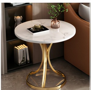 <b>Round</b> Marble Top Side <b>Table</b> with <b>Gold</b> Metal Pedestal Base Modern End <b>Table</b> for Living Room Bedroom Office Decor - Product Image 2