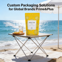 Sachet alimentaire vide personnalisé jaune imprimé, motif citron mat, étiquette blanche, refermable avec fermeture éclair et encoche de déchirement, vente en gros